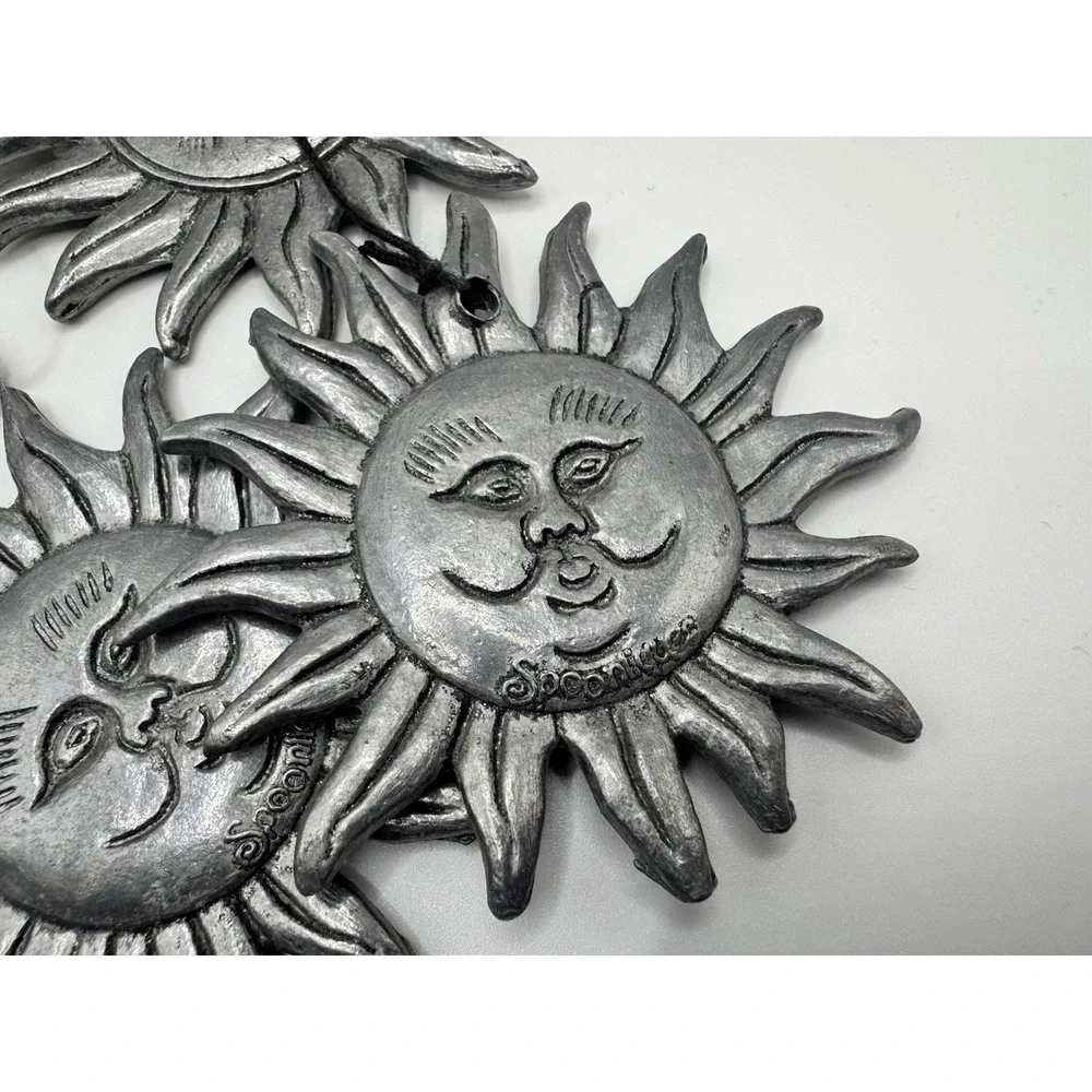 Spooniques Celestial Sun Face Wind Chime Vintage Silver Tone Hanging Decor 6 Sun
